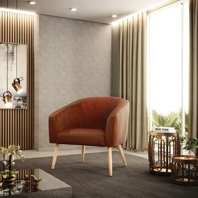 Poltrona Decorativa Pé Palito Natural Stella Sintético PU  D03 - D'Rossi - Nozes