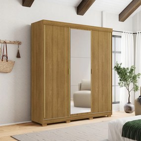 Guarda Roupa Casal Heros 3 Portas de Correr Dupla Face com Espelho MDF Nature/Chumbo G98 - Gran Belo