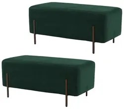 Kit 2 Puffs Decorativos 90cm Base Aço Status C-303 Veludo Verde Musgo