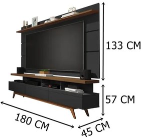 Conjunto Rack E Painel Vivare 1.8 Wood E Buffet Celta Black/Freijó - Giga Móveis