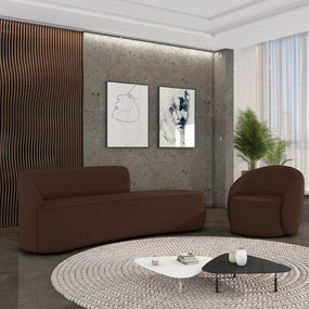 Sofá 4 Lugares Orgânico 220cm Morgan e Poltrona Lua Suede D03 - D'Rossi - Marrom