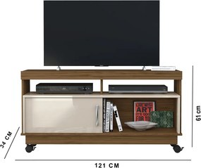Rack TV 50 Pol 121cm Bancada com Rodízio Sala Zorin Naturale/Off White M20 - D'Rossi