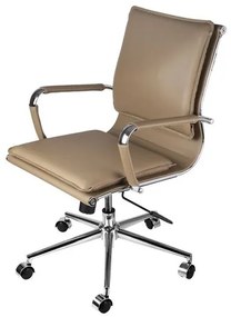 Cadeira Office Eames Baixa Assento Courino Caramelo com Base Cromada - 61947 Sun House