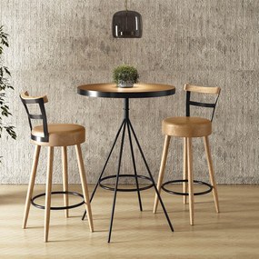 Mesa Bistrô Alta Dhalia e 2 Banquetas 50cm Kyara PU S02 - D'Rossi - Caramelo