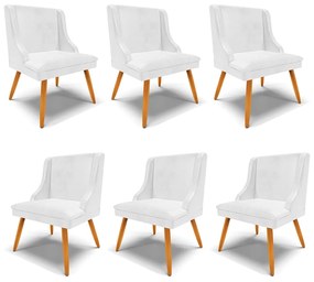 Kit 6 Cadeiras Decorativas Sala de Jantar Pés Palito de Madeira Firenze PU Branco Brilho/Natural G19 - Gran Belo