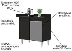 Balcão de Canto Reto com Tampo 1 Porta Denver Preto/Cinza - Lumil