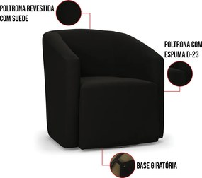 Poltrona Decorativa Base Giratória Stella Max Suede Preto D03 - D'Rossi