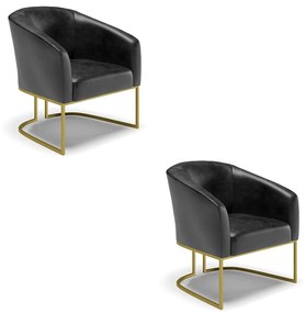 Poltrona Decorativa Industrial Dourado kit 2 Stella Sintético PU  Preto D03 - D'Rossi