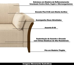 Sofá Decorativo 3 Lugares 222cm Market Linho Champagne G45 - Gran Belo