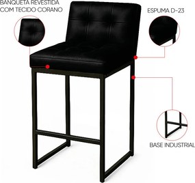 Banqueta Cozinha Alta com Encosto Industrial Preto Lirina PU C05 - D'Rossi - Preto