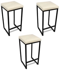 Banqueta Alta para Cozinha Industrial Kit 3 Nick Preto e Sintético D03 - D'Rossi - Bege
