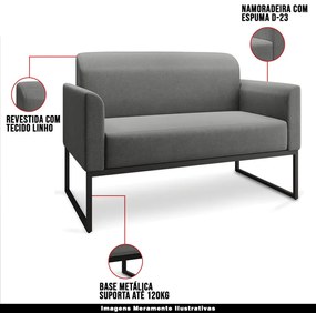 Poltrona Namoradeira Decorativa Isabella Base Industrial Linho Grafite/Preto G19 - Gran Belo