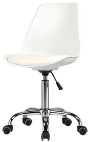 Cadeira Chicago Couro Branco Base Cromada Rodizio 102cm - 62567 Sun House