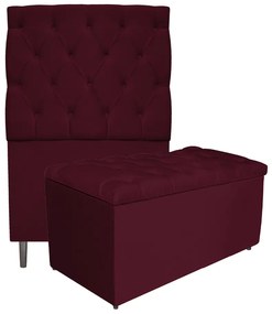 Kit Cabeceira e Calçadeira Liverpool 90 cm Solteiro Suede Bordô - ADJ Decor