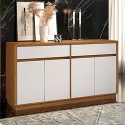 Balcão Aparador Buffet 4 Portas 2 Gavetas 100% MDF Anne N02 Ypê/Off Wh
