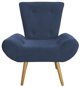 Poltrona Decorativa Emília Barca Pés Palito Suede Azul - Sheep Estofados