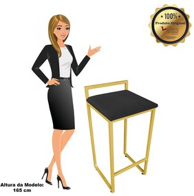 Banqueta Alta Industrial Pietra Suede Preto Base Dourado D'Rossi