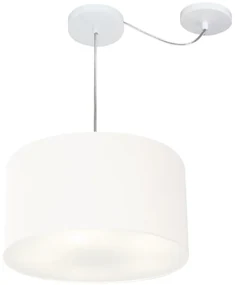 Lustre Pendente Cilíndrico Com Desvio De Centro Md-4256 Cúpula em Tecido 40x21cm Branco - Bivolt