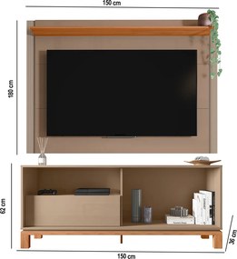 Painel TV 55 Pol 150cm com Rack Bancada para Sala Visari Marrom/Freijó C01 - D'Rossi