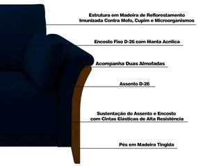 Sofá Decorativo 3 Lugares 222cm Market Veludo Azul Marinho G45 - Gran Belo