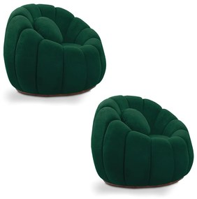 Poltrona Decorativa Orgânica para Sala Kit 2 Cloud Bouclê E03 - D'Rossi - Verde