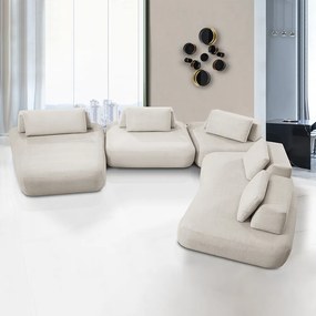 Sofá Sala de Estar Modulado Design Moderno 615cm Pés de Madeira Appa Veludo Bege G93 - Gran Belo
