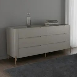 Cômoda Quarto 178cm Casal 6 Gavetas Blen Grigio/Dourado I06 - Mpozenat