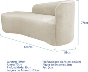 Kit Divã Recamier Orgânico França 180cm Lado Esquerdo e 2 Poltronas Amore Bouclé