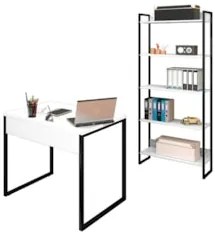 Conjunto Escritório Mesa 90 e Estante Studio Industrial Z28 Branco - M
