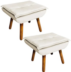 Puff Banqueta Decorativo Pé Palito Kit 2 Opala Veludo Bege D03 - D'Rossi
