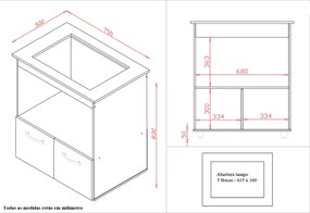 Balcão Cali Para Cooktop 5 Bocas 2 Portas Cozinha MB1 75cm