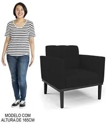 Sofá Namoradeira e 2 Poltronas Base Madeira Preto Ana Linho Preto - Ib