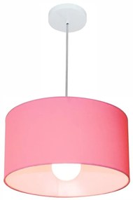 Lustre Pendente Cilíndrico Md-4146 Cúpula em Tecido 40x30cm Rosa Bebê - Bivolt