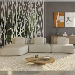 Sofá Ilha Com Chaise 449cm Living Moby Boucle Creme Z08 - Mpozenato