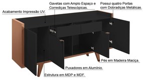 Buffet Balcão Decorativo Albani Sala de Jantar Preto/Nature G26 - Gran Belo
