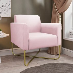 Kit 2 Poltronas Decorativas Isabella Base X Suede Rosa Bebê/Dourado G19 - Gran Belo