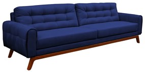Sofá 3 Lugares Sala de Estar Eros 180 cm Veludo Azul Bic Base Fixa G15 - Gran Belo