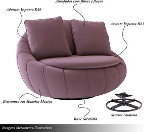 Poltrona Sala de Estar Afrodite com Almofadas Giratória Veludo Rosê G45 - Gran Belo