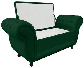 Recamier com Baú Grécia Namoradeira Calçadeira Suede Verde - D'Rossi