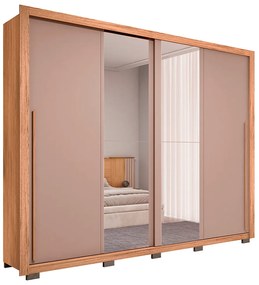Guarda Roupa Lorian 245cm 2 Portas de Correr com Espelhos e 4 Gavetas em MDF Buriti/Fendi G11 - Gran Belo