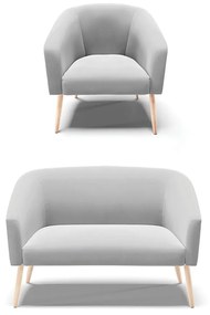 Sofá Namoradeira e Poltrona Pé Palito Natural Stella Suede Cinza D03 - D'Rossi