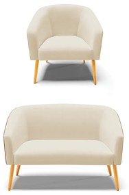 Sofá Namoradeira e Poltrona Pé Palito Castanho Stella Nozes/Linho Bege D03 - D'Rossi