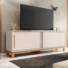Bancada Átomo 179,4cm para TV até 65 com 2 Portas de Correr Ripadas MDP OffWhite/Freijo G11 - Gran Belo