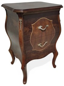 Mesa de Cabeceira Bombê Delfim 2 Gavetas Madeira Maciça Marchetaria Design Clássico