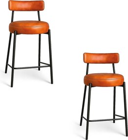 Banqueta Cozinha Alta com Encosto Industrial Preto Kit 2 Londres PU D03 - D'Rossi - Nozes