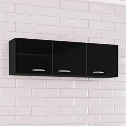Armário Aéreo de Cozinha 120cm 3 Portas Classic Preto - Poquema