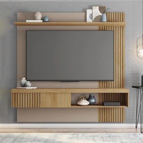 Painel TV 65 Pol 180cm Bancada Suspensa Ripado Luana Fendi/Buriti C01 - D'Rossi