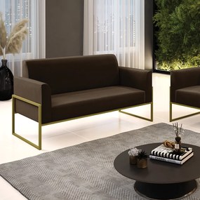 Sofá Namoradeira Base Industrial Alta Dourado Marisa Suede D03 - D'Rossi - Marrom