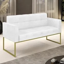 Sofá Namoradeira Base Industrial Dourado Ana Sintético PU Branco - Ibi