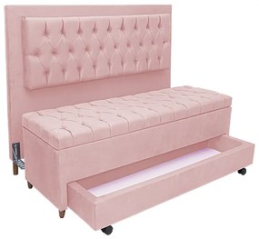 Cabeceira com Calçadeira Baú Casal Queen 160cm Paris Capitonê Suede Rosa - Sheep Estofados - Rosa